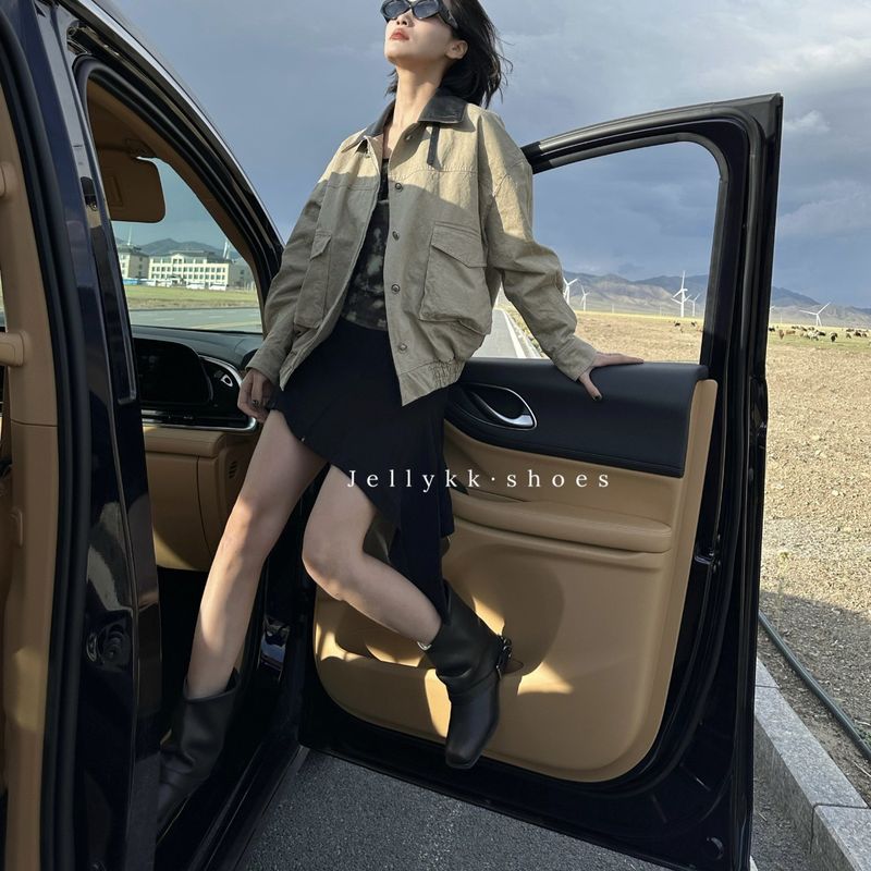 Cowhide Version ~ Punk Street Style Distressed Martin For Women 2024 Square Toe Vintage Metal Western Boots_voghion.com