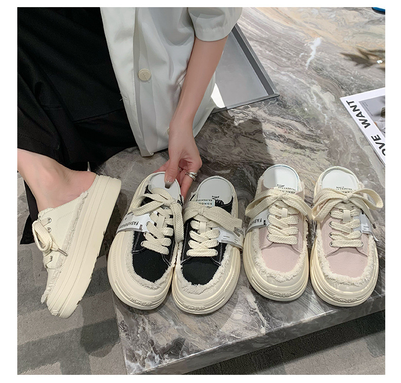 Baotou Semi-trail Canvas Shoes Women 2023 New Summer Net Red Slip-on Lazy shoes thick-soled heightened beggar shoes_voghion.com