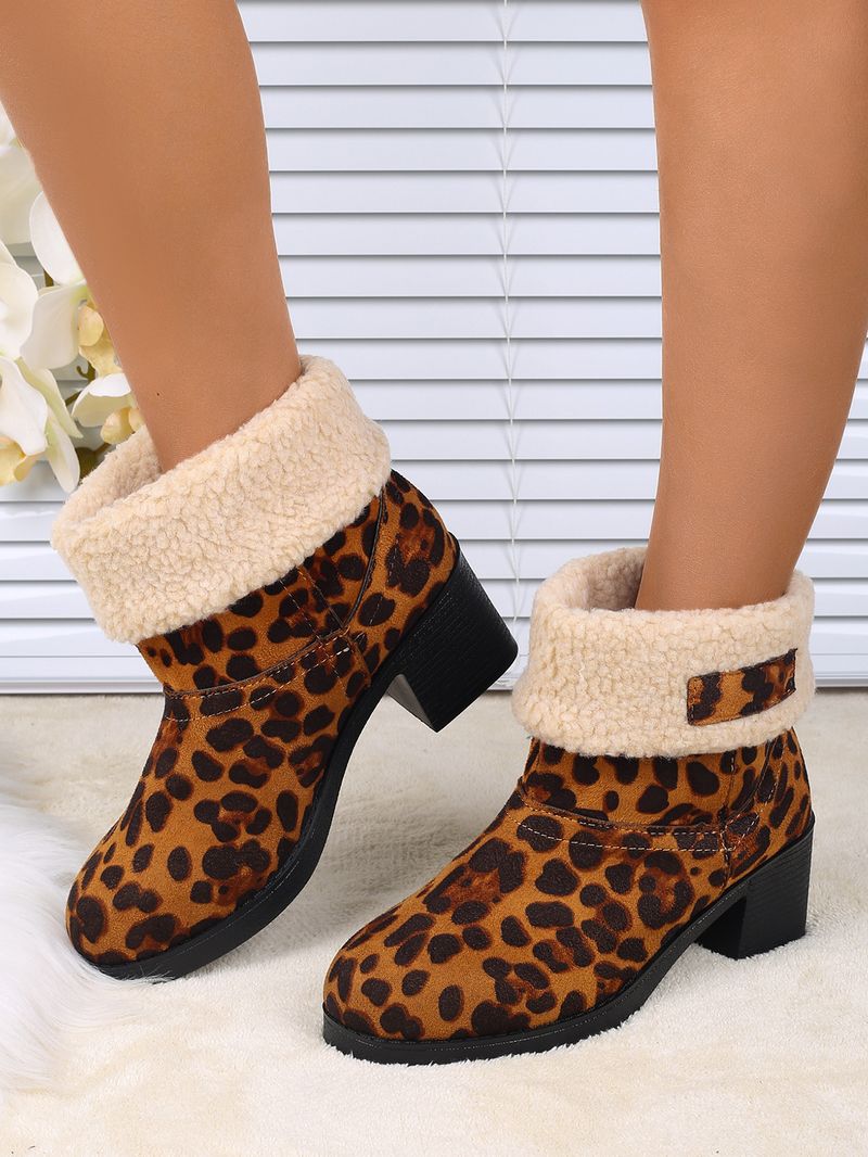 Plus Size 2024 Herbst Winter Neue Fleece gefütterte verdickte Wildleder Leopardenmuster Schneebaumwollstiefel für Frauen_voghion.com