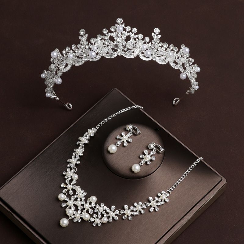 Abito da sposa principale corona fascia copricapo sposa collana di perle set di tre pezzi principessa accessori di lusso di alta gamma_voghion.com