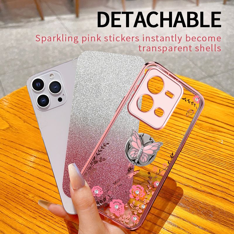 Funda con soporte de mariposa y revestimiento brillante para OPPO A58 A95 A78 A57S A54 5G A52 A53 A17 Reno 11 10_voghion.com