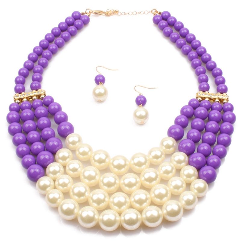 Collar y pendientes cortos de perlas versátiles hechos a mano con múltiples capas_voghion.com