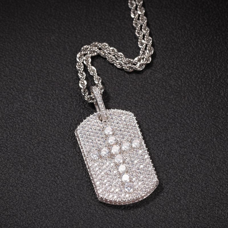 Collana con ciondolo geometrico a forma di croce quadrata con diamanti, stile hip hop, in rame, con personalità, da uomo_voghion.com