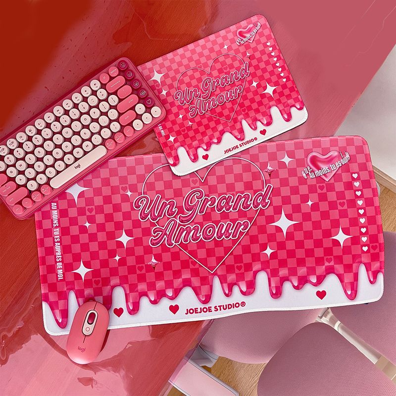 Tappetino per mouse originale JoeJoe Gingham Heart, di qualità imbattibile, in tessuto, per computer, e-sport, ufficio, scrivania, gioco, rosa._voghion.com