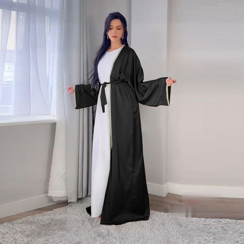 Vêtements pour femmes, jupe longue diamant tendance moderne, robe en satin doux à la taille, vêtements d'intérieur blancs, abaya_voghion.com