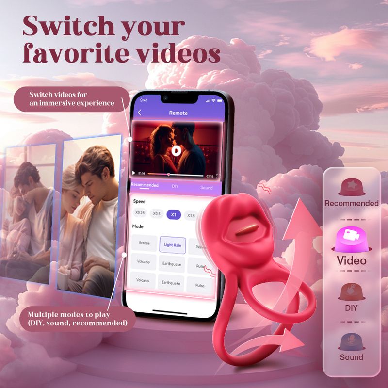 APP Telecomando Lingua Lecca Conversione di Frequenza Pene Maschile Blocco Anello Fine Vibrazione Radiazione Ritardo Coppia Flirtare Vibratore_voghion.com
