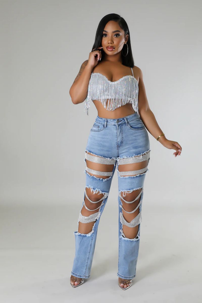 Women's Clothing Hot Girl Summer Pants Holes Heavy Beaded Beaded Stretch Jeans Trousers Women Jeans_voghion.com