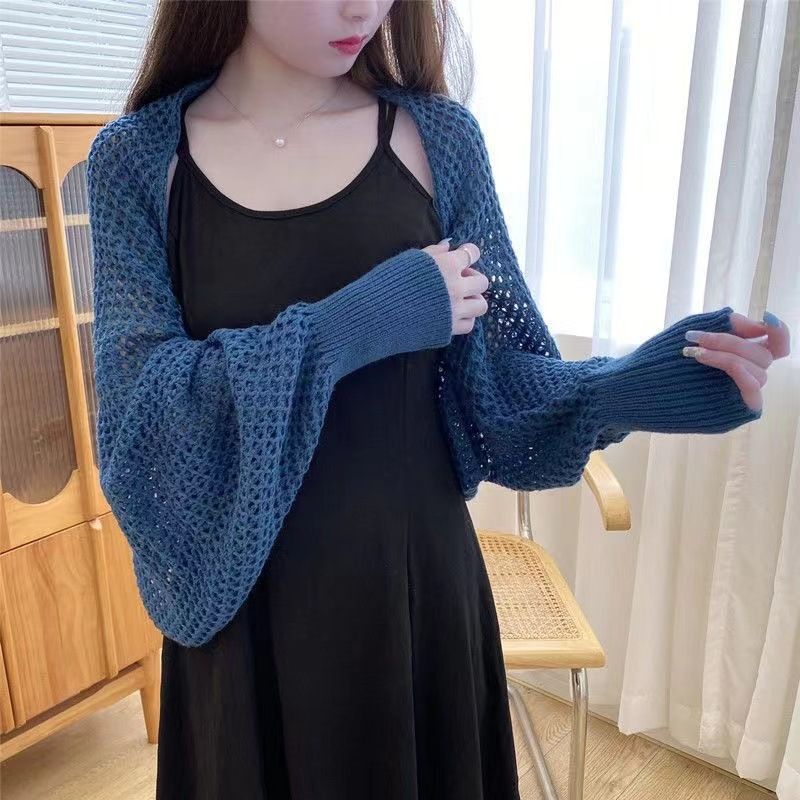 K Long-sleeve Air-conditioning Cardigan; Versatile New Knitted Shawl; Ice Silk Thin Mesh Cardigan._voghion.com