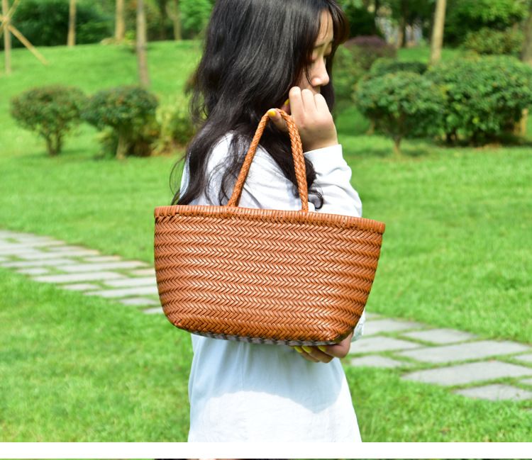 Handtaschen Damen Echtleder Schulter Weben Lässige Einkaufstasche Vintage Große Tragetasche Geldbörse Rindsleder Kreuz Handtaschen_voghion.com