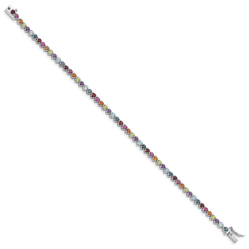 Sterling Silver Rhodium-plated Multi-gemstone Tennis Bracelet_voghion.com