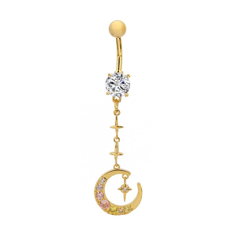 Piercing per ombelico a forma di stella e luna colorata - Gioiello per il corpo ipoallergenico con design a nappa_voghion.com