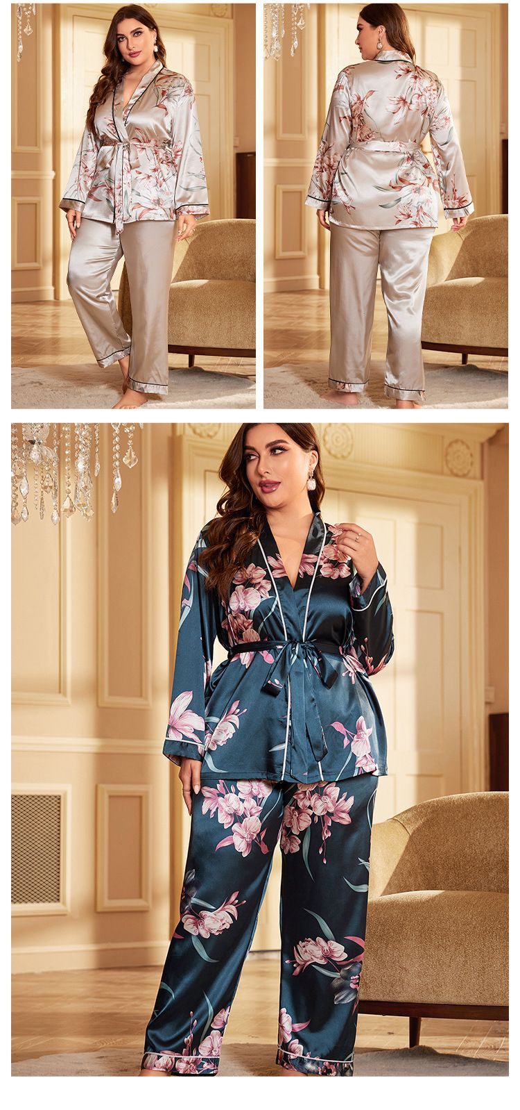 Dames Nachtkleding Grote maten Pyjama's Badjassen Sexy Kamerjas Huiskleding IJs Zijden Nachtjapon_voghion.com