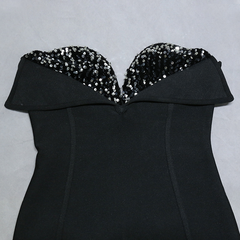Abito da donna da donna con temperamento mondana foderato in mattoni, tubino nero, design di nicchia, abito da sera per banchetti dimagrante di fascia alta_voghion.com