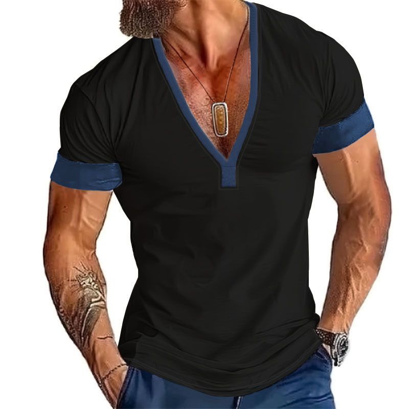 Instagram 2024 Saldi Estivi Maglietta Casual da Uomo a Maniche Corte con Scollo a V e Grandi Righe_voghion.com