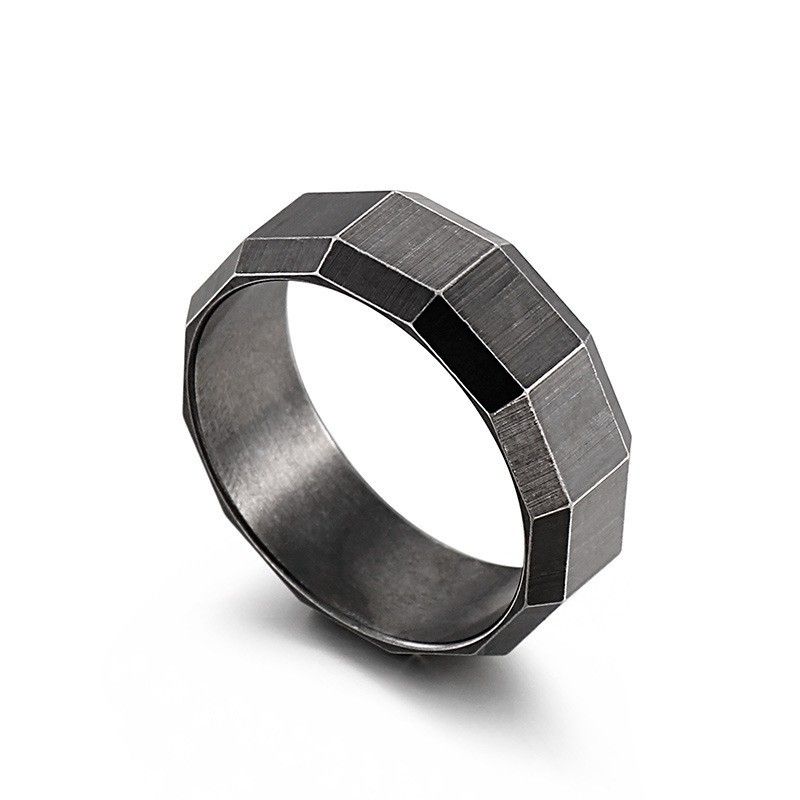 Anello da uomo in acciaio al titanio con bordo smussato doppio, punk, in acciaio inossidabile, da 8 mm_voghion.com