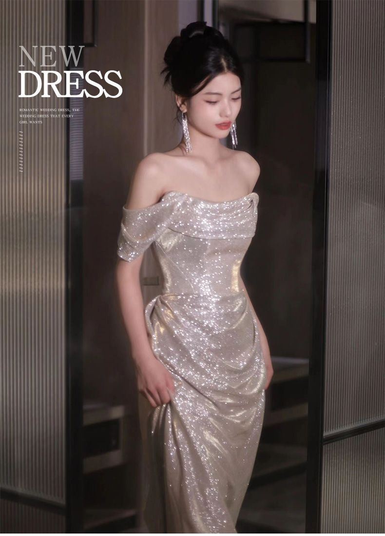 Damenbekleidung Temperament High End Sparkling Toast Kleid Braut Elegant Bankett Host Weiblich_voghion.com