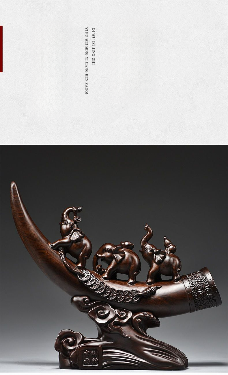 Rosewood Carved Small Ivory Ornament Solid Wood Lucky Elephant Home Office Decoration Living Room Gift Craft_voghion.com