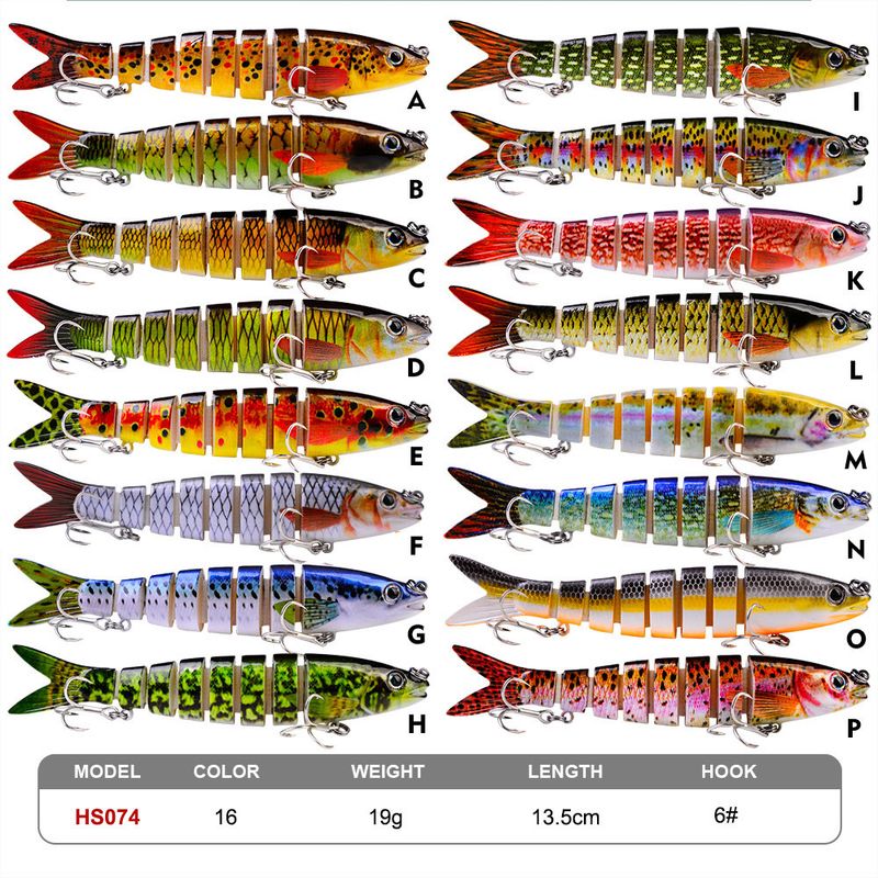 Isca plástica biônica de 19g para truta, 13,5cm, 8 seções, isca rígida multisseção, anzol com sulco sanguíneo HS074_voghion.com
