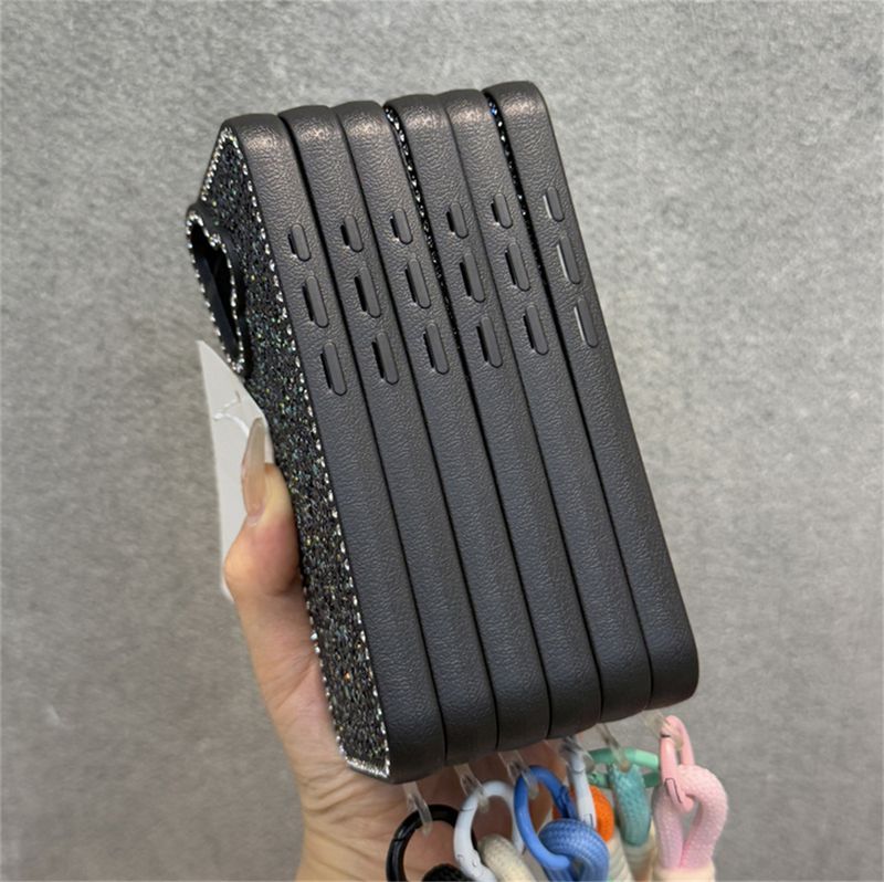 Glitter Sequins Wrist Rope Strap Phone Case For Iphone 15 14 13 12 11 Pro Max 16 Plus Rhinestone Frame Protection Back_voghion.com