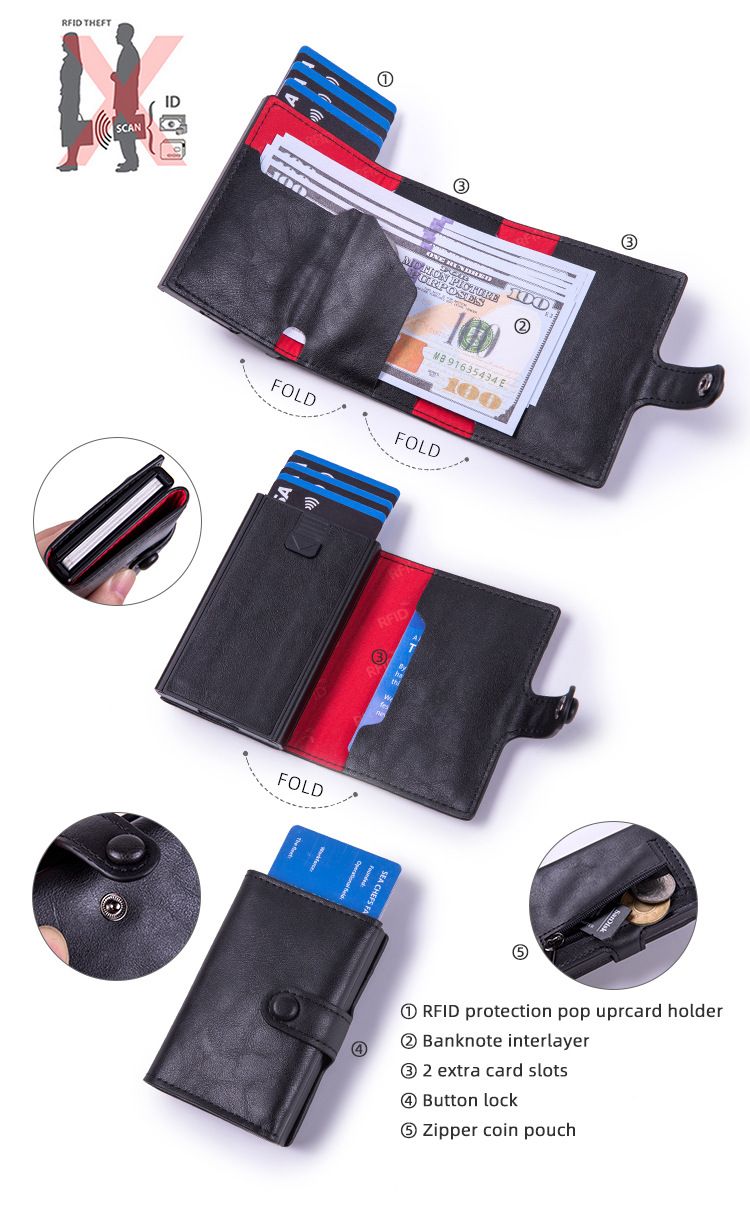 RFID-blockierendes Kreditkartenetui – Schlanke Geldbörse aus PU-Leder mit Aluminiumrahmen für Damen und Herren_voghion.com