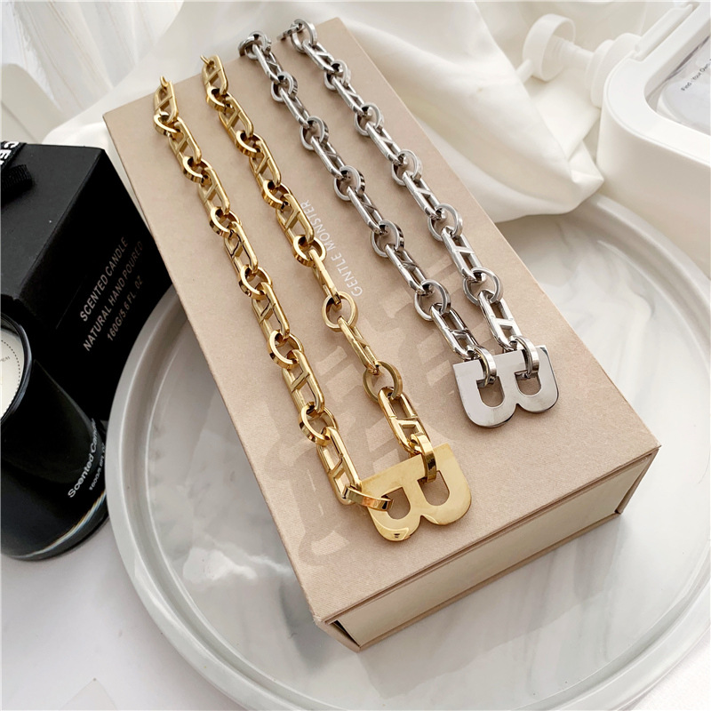 Designer's alloy hip-hop punk thick chain necklace Luxury design letter B Charm necklace Gold Gothic women's party jewelry_voghion.com