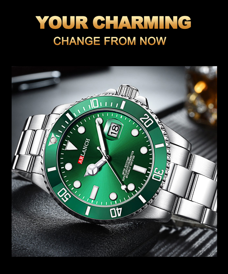 Men's Sporty Quartz Watch With Luminous Hands, Date Display, And 30M Water Resistance - Stainless Steel Case & Band, Mineral Crystal Glass_voghion.com