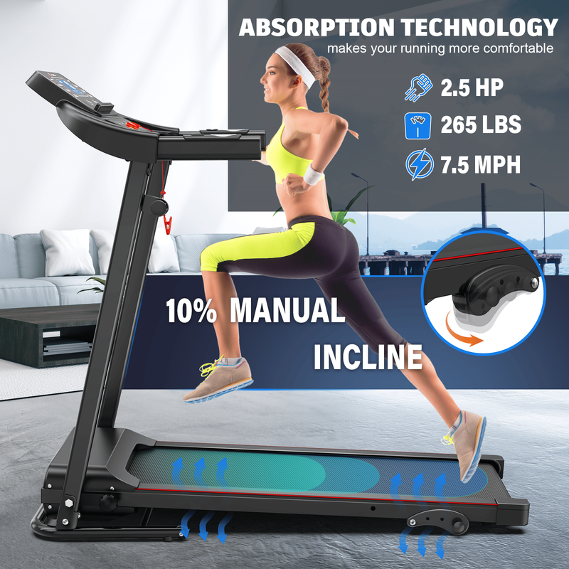OBENSKY Treadmill With Adjustable Incline Folding Treadmill For Home 2.5 HP 12 Preset For Home Use 7.5 Mph Range_voghion.com