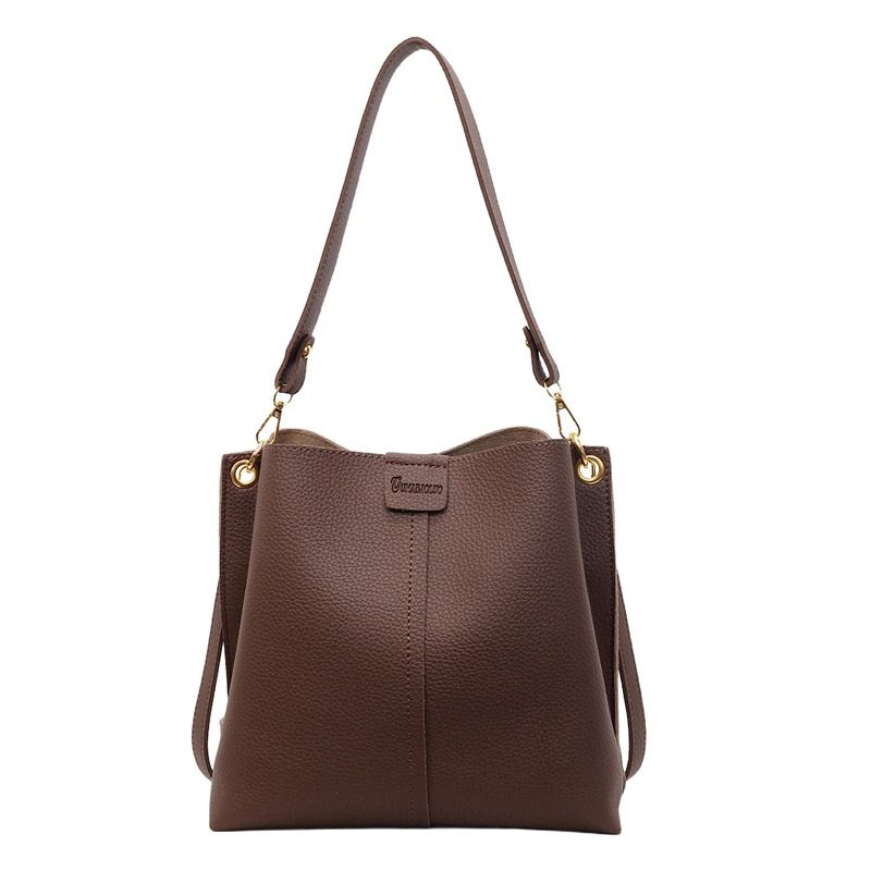 Borsa a tracolla grande e capiente da donna, modello secchiello, 2025, nuova moda autunnale, versatile, con tracolla larga e semplice texture_voghion.com