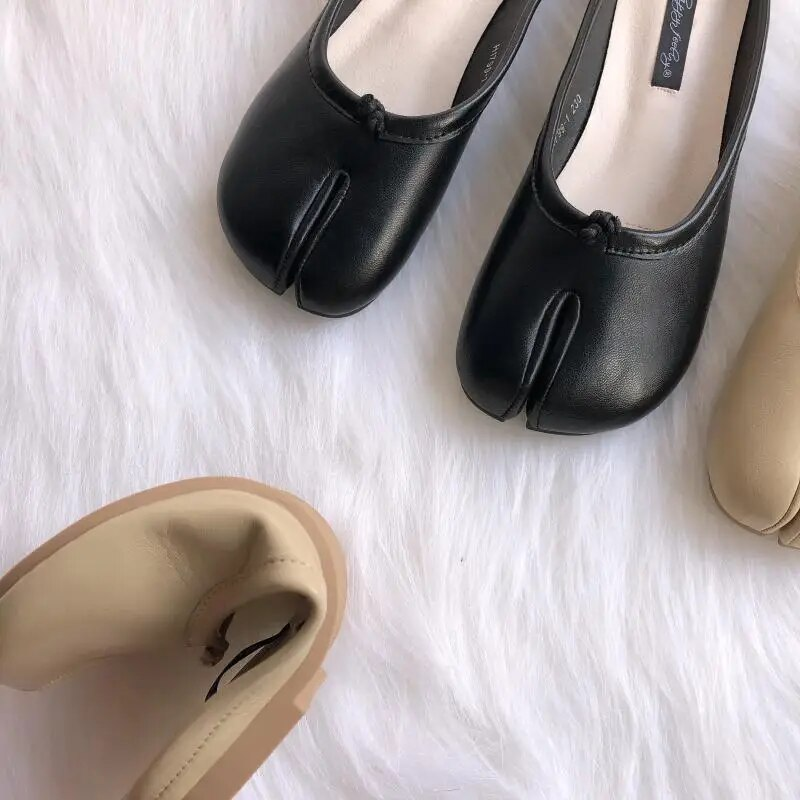 Pantofi Tabi Ninja pentru femei, din piele microfibră, confortabili, cu vârf despicat, cu fund moale, mocasini, slip, trotter pentru femei_voghion.com
