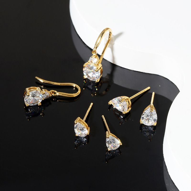Orecchini a bottone in argento Sterling con goccia d'acqua e zirconi, stile minimalista, stile retrò, eleganti, da donna, in stile coreano._voghion.com