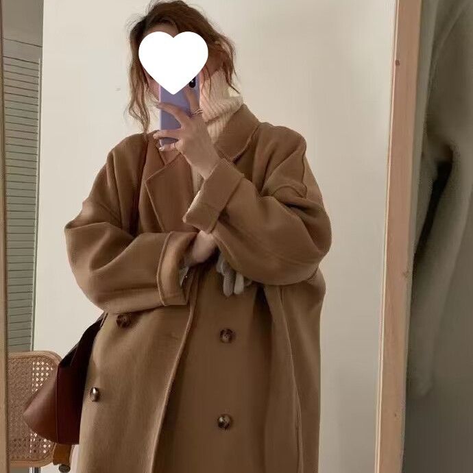 Mały wełniany płaszcz damski w stylu Hepburn, wersja koreańska, średniej długości wełniany płaszcz, damska stylizacja na jesień i zimę_voghion.com