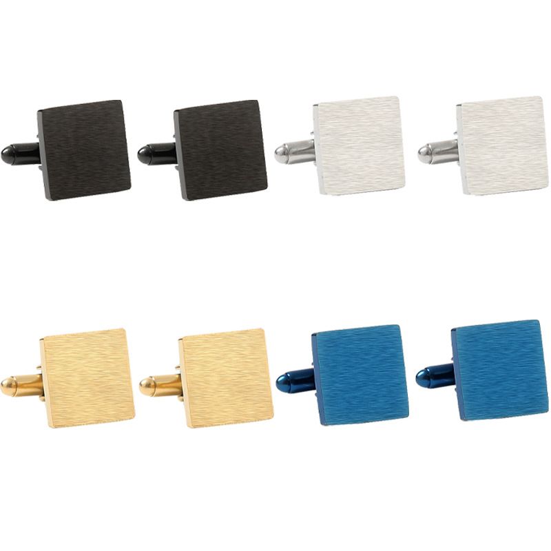new square brushed stainless steel cufflinks men's polished shirt sleeves_voghion.com