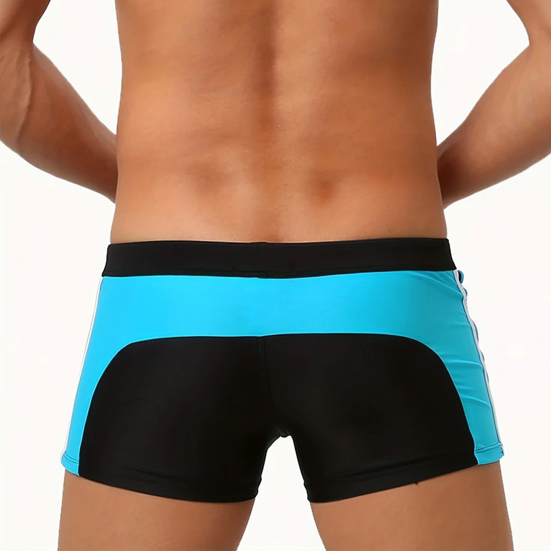 2024 Men's Clothing foreign trade new men's color-blocked zipper tether slim fit boxer shorts for swimming and beach manufacturers in stock_voghion.com