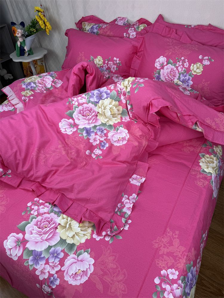 Set di biancheria da letto in puro cotone con lenzuola e copripiumino in puro cotone, colore semplice e luminoso, con bordo Fei._voghion.com