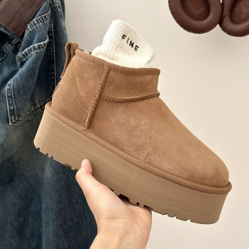 2023 Herbst/Winter Mini Dicker Boden 5 cm Modestil Henan Sangpo Schneestiefel Damen Leder und Fell Einteiler_voghion.com