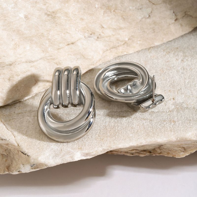 Orecchini da donna in acciaio inossidabile con filo d'oro e argento abbinati, semplici orecchini a cerchio in acciaio al titanio con avvolgimento in filo d'oro_voghion.com