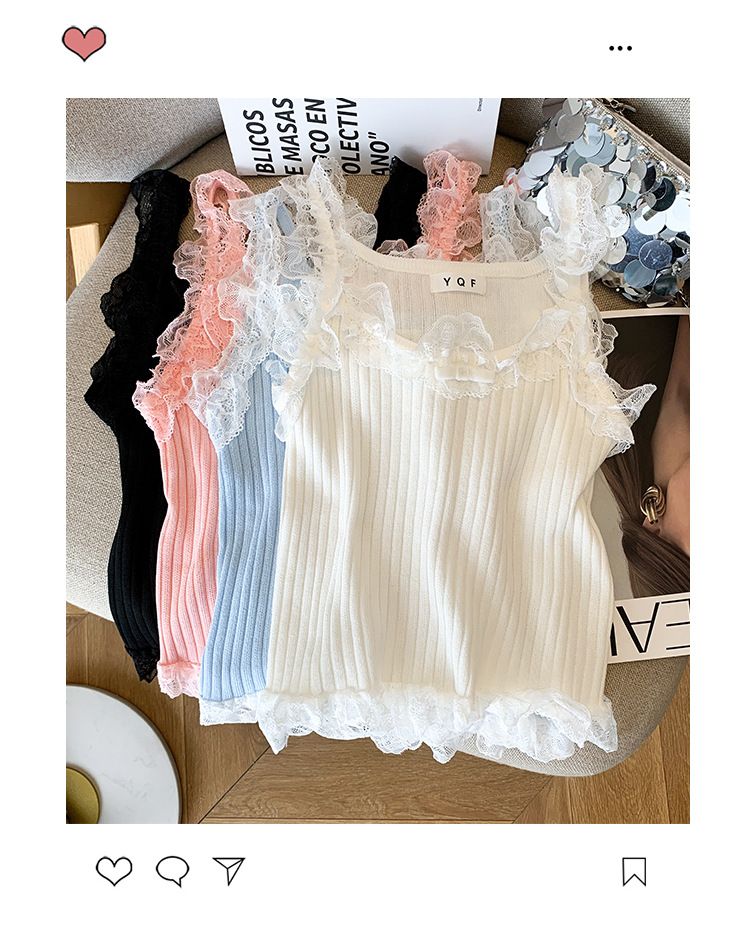 Damenbekleidung Real Shot Spot Sommer Neue kurze Spitze Pure Desire Style Süße heiße Mädchen Eis Seide gestrickte Leibchen Weste weiblich_voghion.com