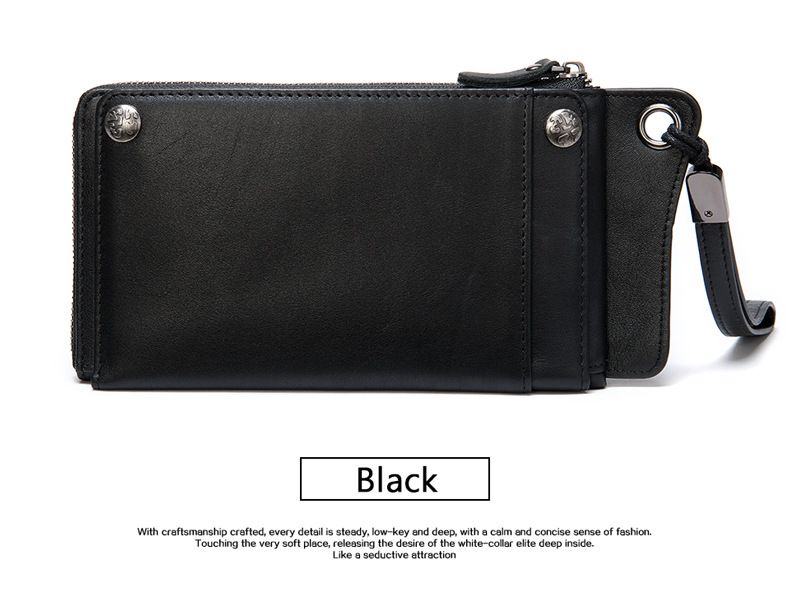 Men's Genuine Leather Long Wallet With Wrist Strap – Large Capacity Multi-Card Holder Slim Phone Case, Premium Cowhide, Minimalist Design_voghion.com