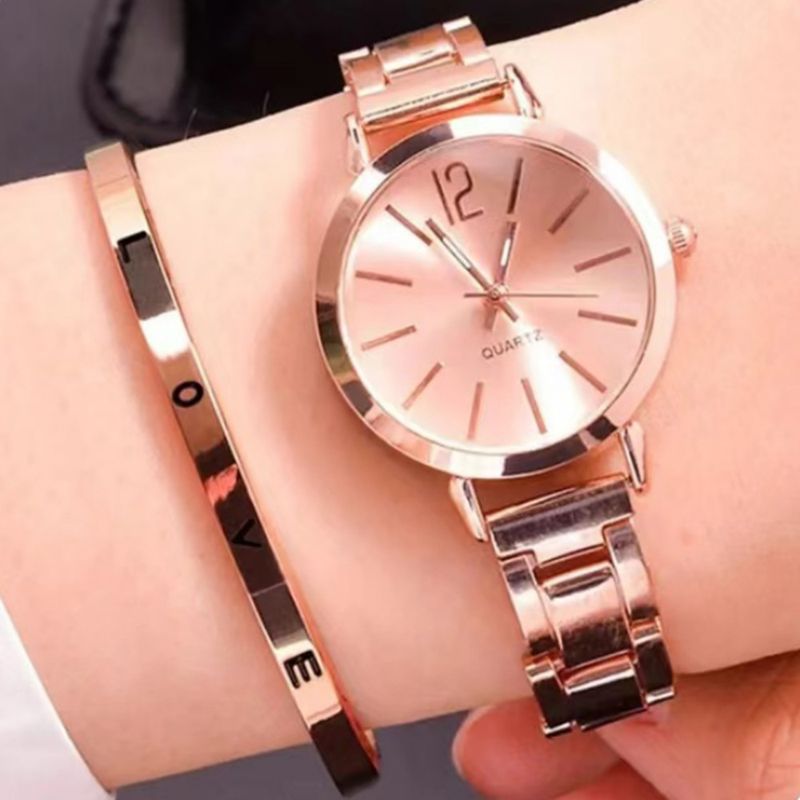 Bracciale alla moda sottile cinturino stretto in acciaio dorato al quarzo per donna quadrante studente orologio alla moda_voghion.com