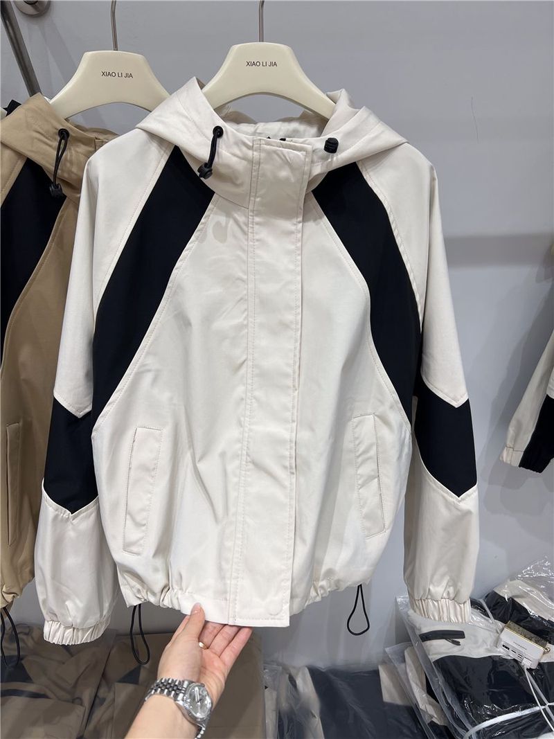 Autumn Outfit Color Block Hooded Women's Top Design Trendy Workwear Baseball Jacket_voghion.com