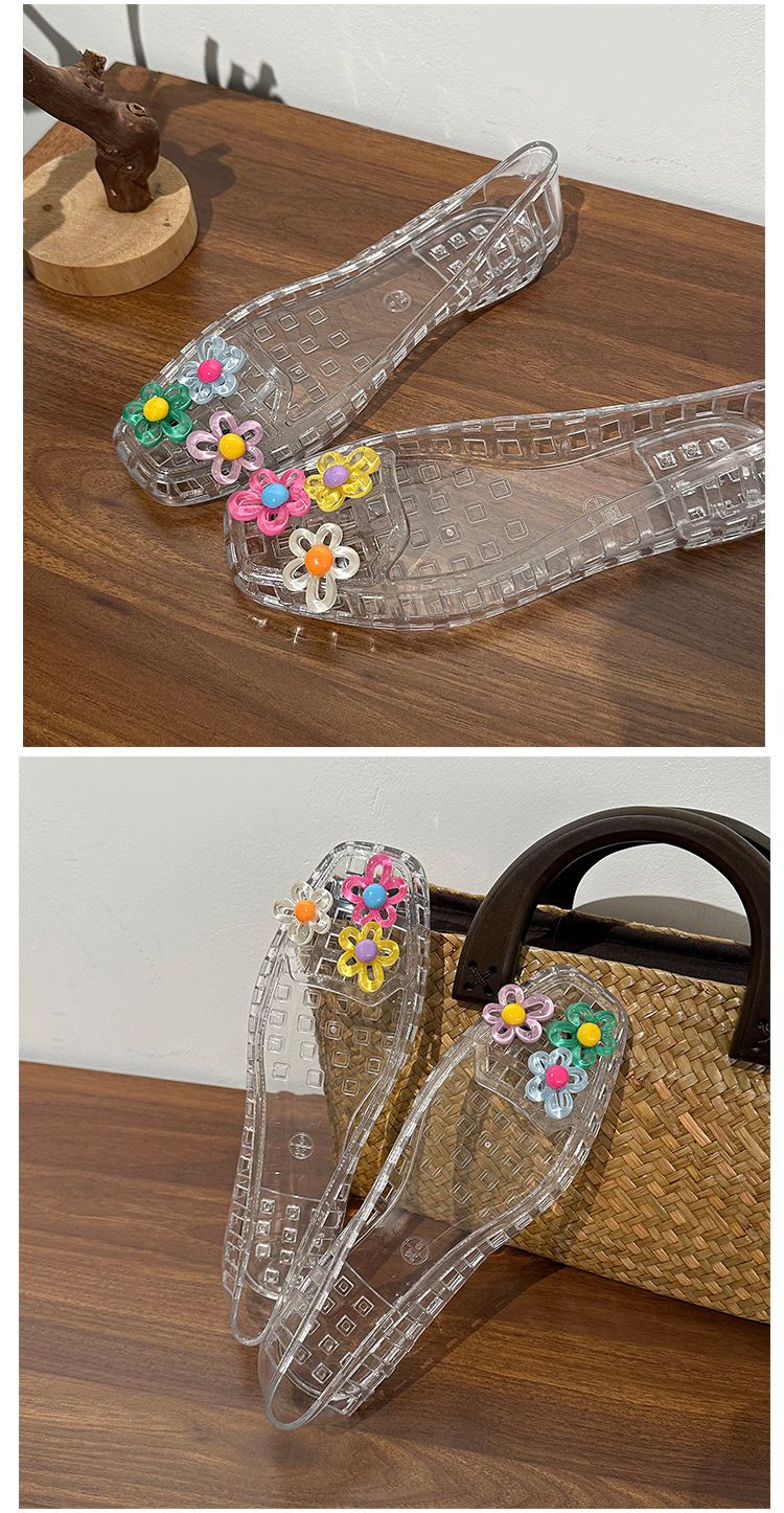 Jelly Shoes Kadın Sığ Tek Ayakkabı Kristal Ayakkabı Kare Başlı Havalı Terlikler Tembel Tek Pedal Yetişkin_voghion.com