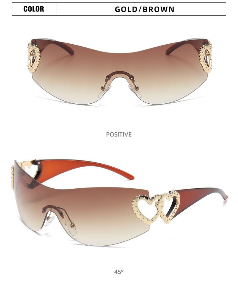 Unisex Fashion Love embellished sunglasses One-piece rimless windscreen Y2K Hottie Street Shot Eyewear trend_voghion.com
