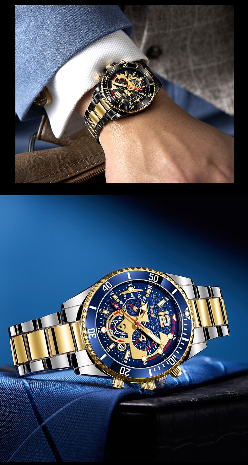 Relógio masculino de luxo à prova d'água, quartzo, cronógrafo, luminoso, pulseira de liga, data, relógio de pulso empresarial para homens_voghion.com