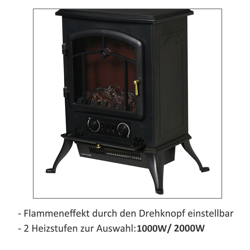 Elektrokamin mit Flammeneffekt 1000/2000W, 45x54cm, Schwarz_voghion.com