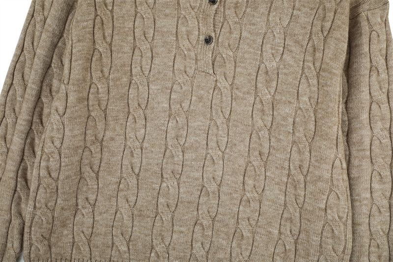 Men's Half-Button High Neck Sweater - Oversized Cable Knit Pullover, Loose Fit Casual Top With Textured Ribbed Design (Khaki/Gray, Sizes M-XL)_voghion.com