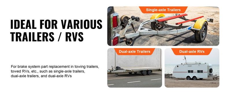 VEVOR Trailer Hub Drum Kits 8 On 6.5" B.C. With 12" X 2" Electric Brakes, Self-Adjusting Trailer Brake Assembly For 7000 Lbs Axle, 5-Hole Mounting, Backing Plates For Brake System Part Replacement_voghion.com