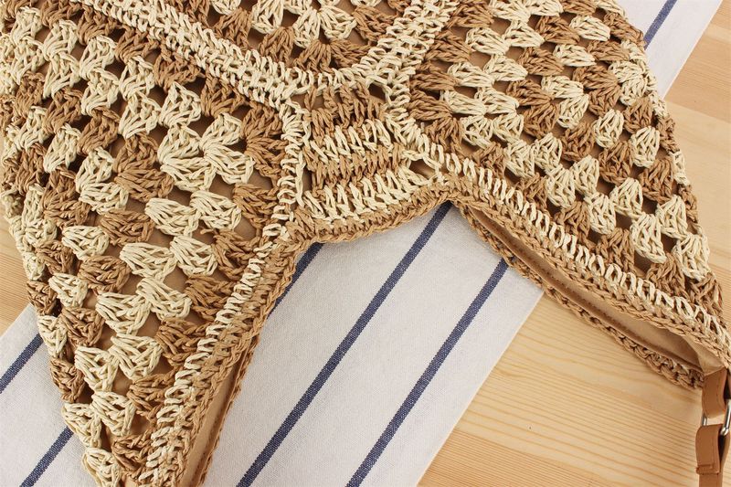 Borsa intrecciata ad alta capacità Tutta l'elegante borsa a tracolla per pendolari da vacanza intrecciata in paglia_voghion.com