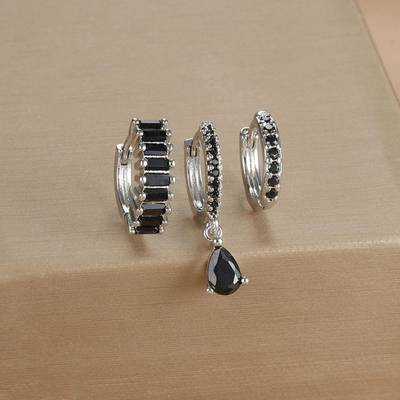Damenschmuck Geometrisches Tropfen-Ohrstecker-Set mit Strasssteinen, 3-teiliges vergoldetes Ohrhänger-Set, minimalistisches schickes Modeaccessoire_voghion.com