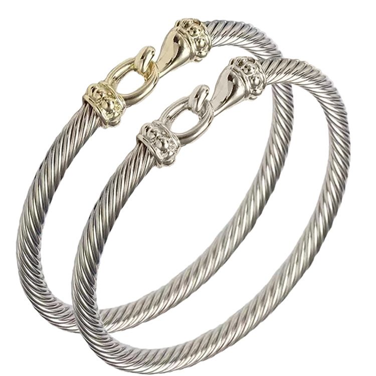 Jewelry & Accessories New Retro Stainless Steel C Shaped Open Bracelet Titanium Steel Ladies Wire Twisted Rope Fish Hook Simple Bracelet_voghion.com