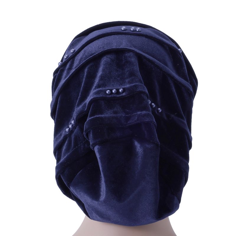 Velvet Pearl Turban Hat – European & Korean Style Folding Pile Hat (In Stock)_voghion.com